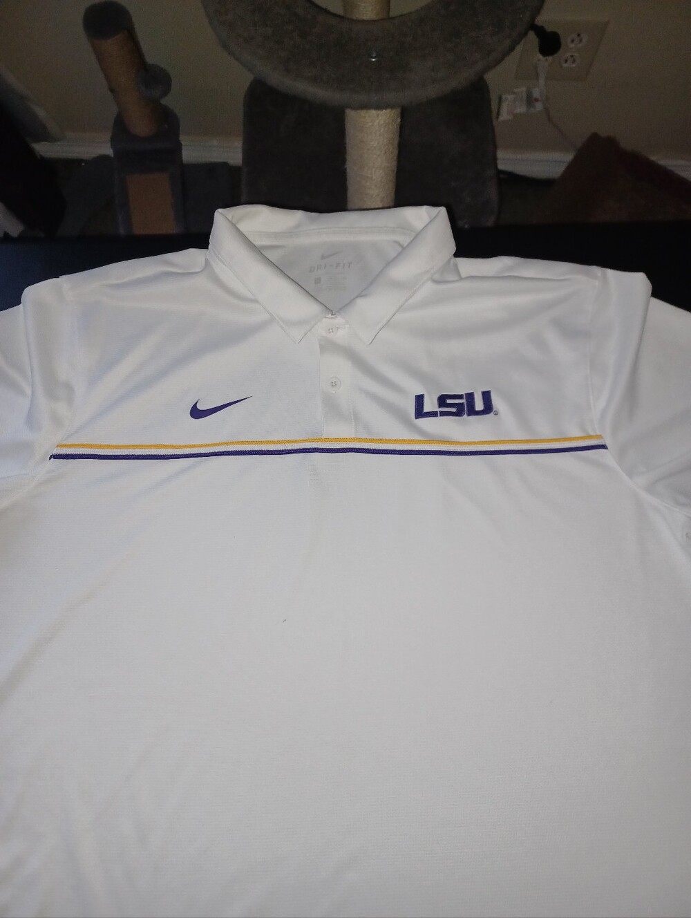 LSU Tigers Nike Dri Fit Polo Golf Shirt Size XL White Extra Large